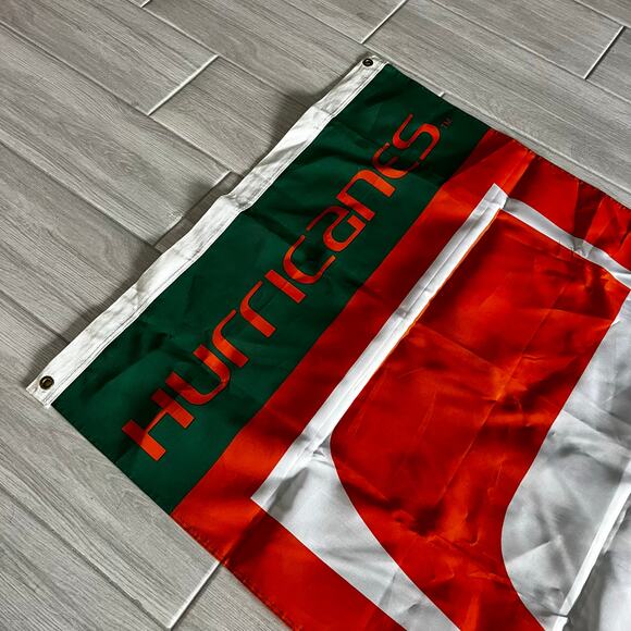 University Of Miami Hurricanes White Green Orange Fan Flag 60” X 35” - Picture 3 of 5